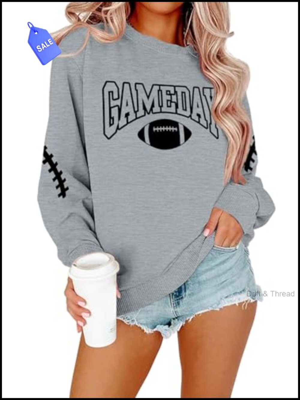 Cotton Blend Football Sweatshirt Crew Neck Pullover Game Day Womens